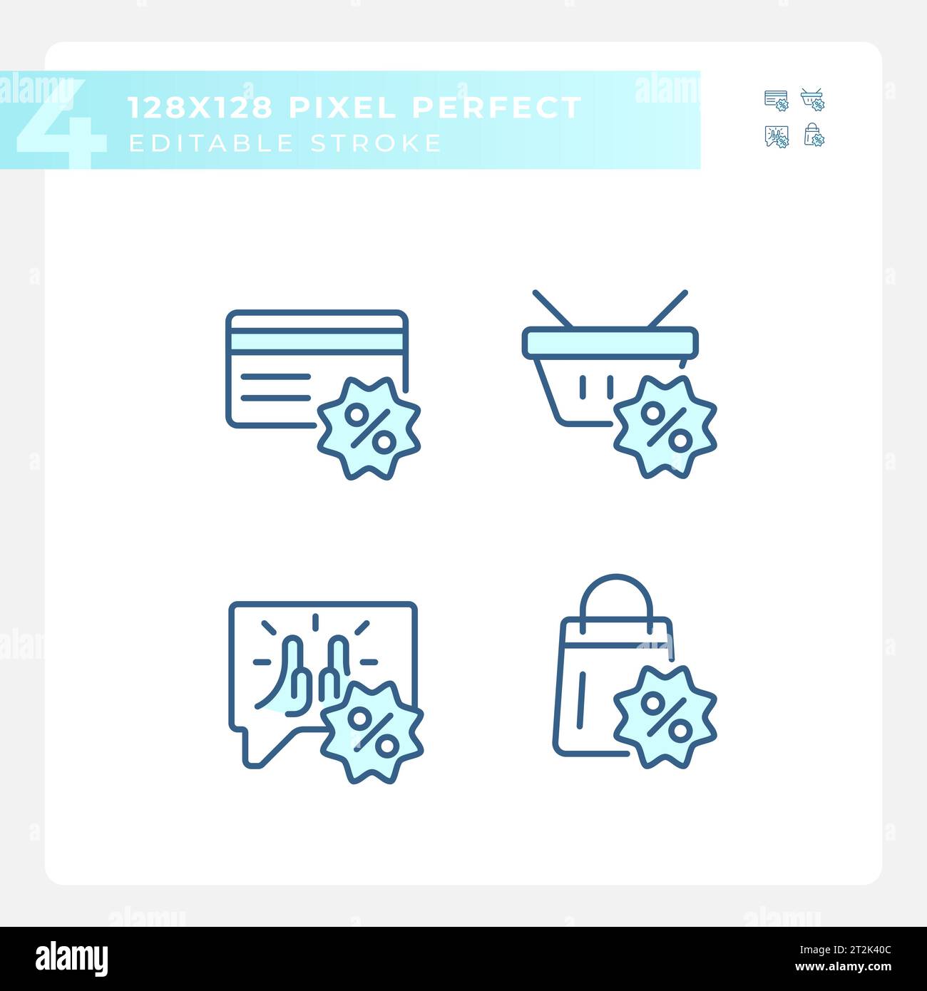 2D editable pixel perfect blue discounts icons Stock Vector