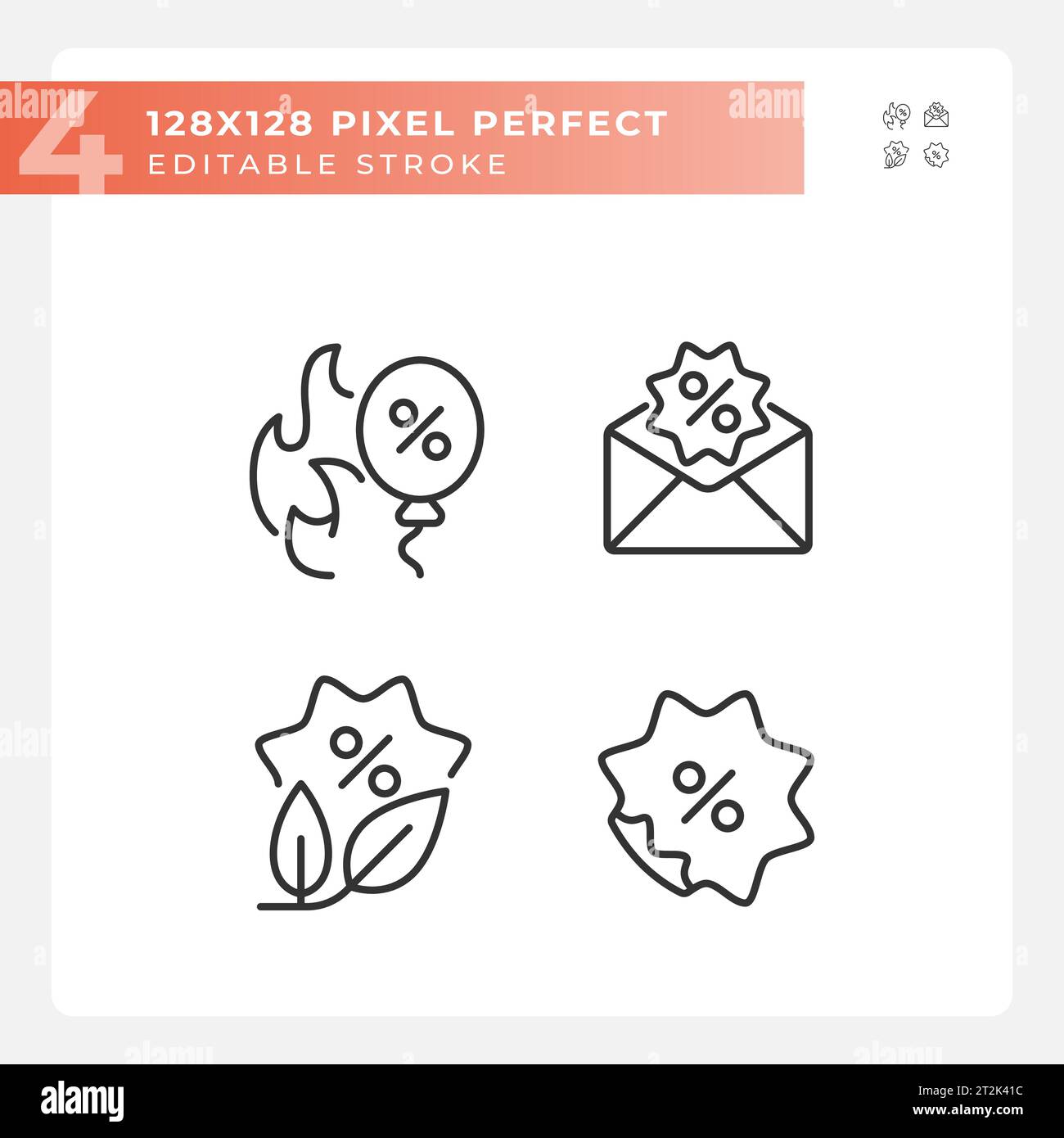2D editable pixel perfect discounts icons set Stock Vector