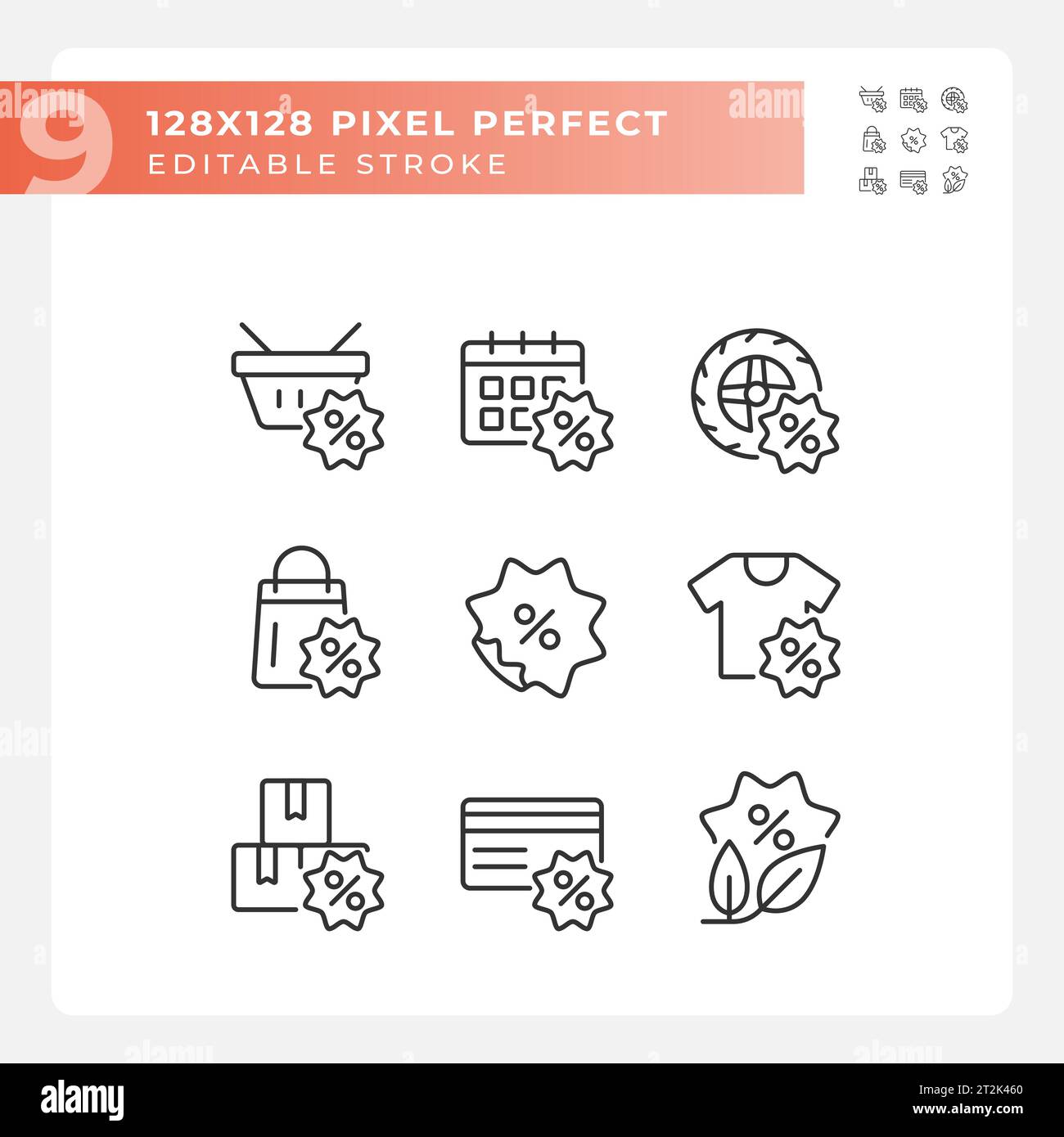 2D editable pixel perfect black discounts icons Stock Vector