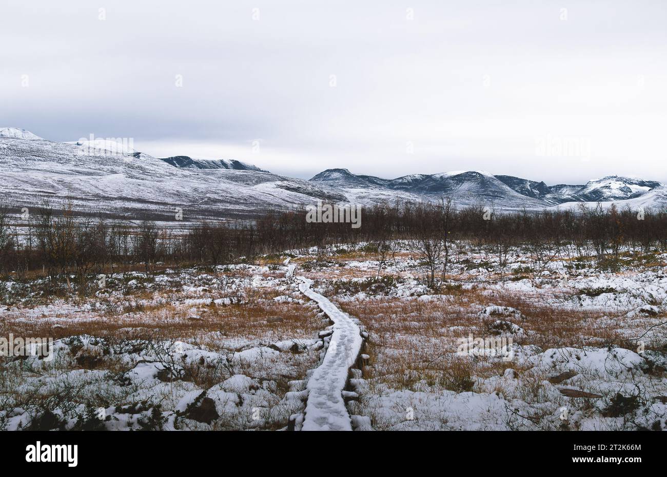 Snowy landscape at the intersection of the borders of three countries Stock Photo