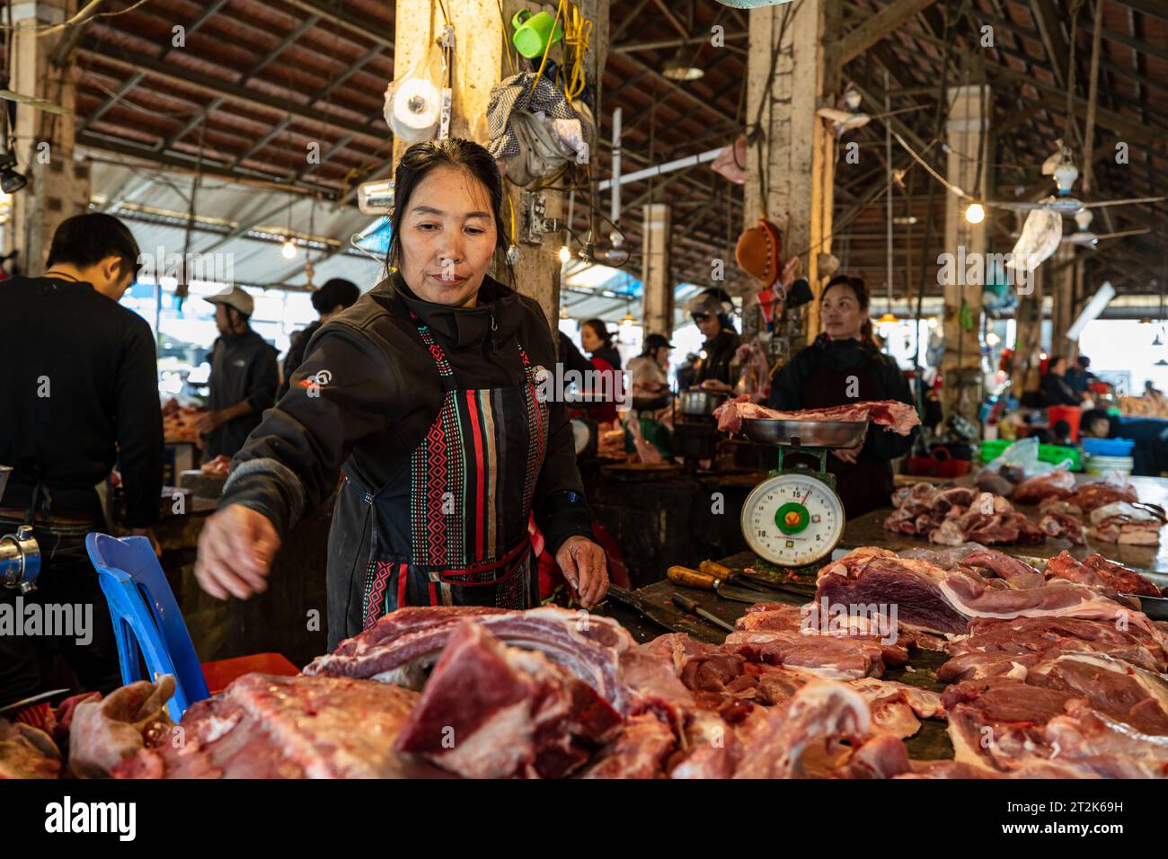 The meat market of Sapa in Vietnam Stock Photo