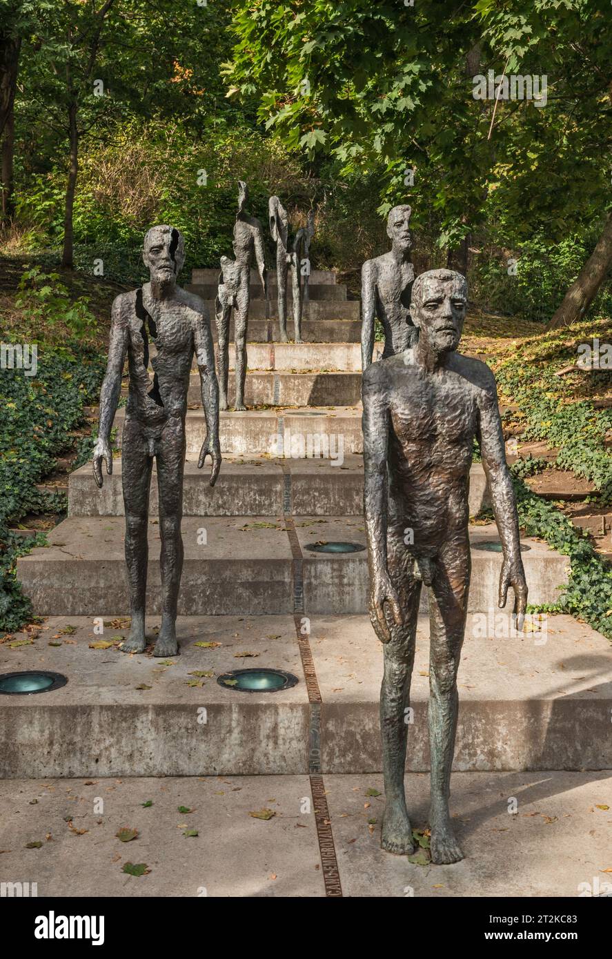 Memorial to the victims of Communism, 2002, by Olbram Zoubek, inspired by Alberto Giacometti works, Ujezd street, Mala Strana, Prague, Czech Rep. Stock Photo