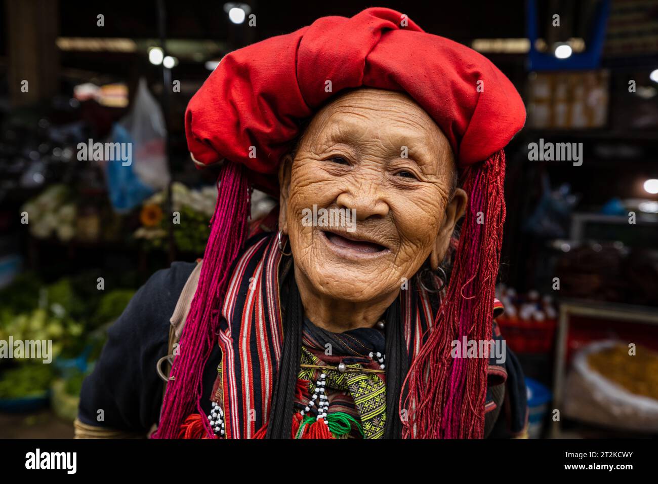 An old woman of the red dao tribe Stock Photo