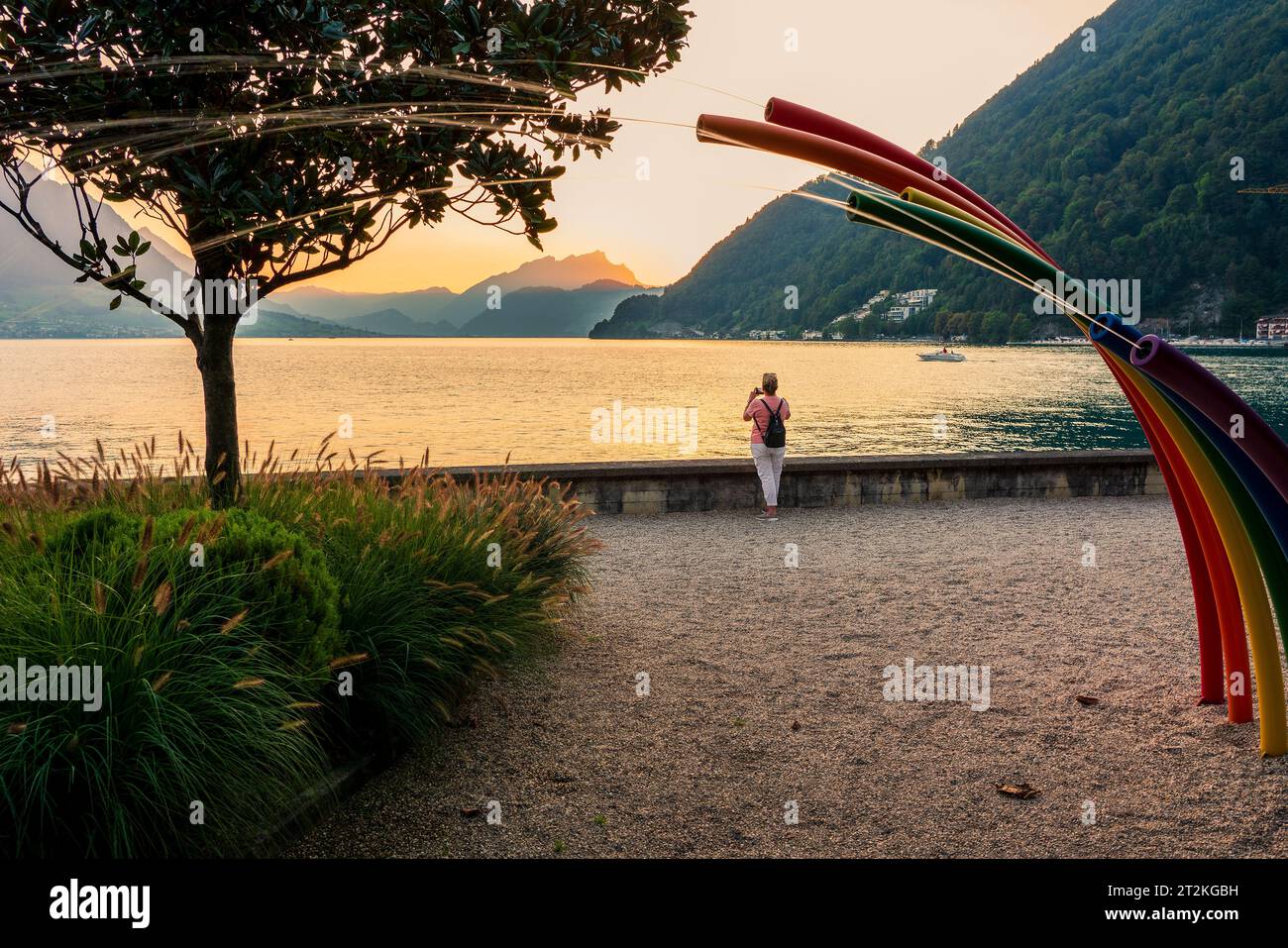 Sunset at Lake Lucerne in Switzerland. Stock Photo