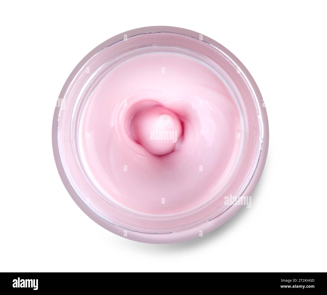 The opened colored moisturizer cream in container on top with white ...