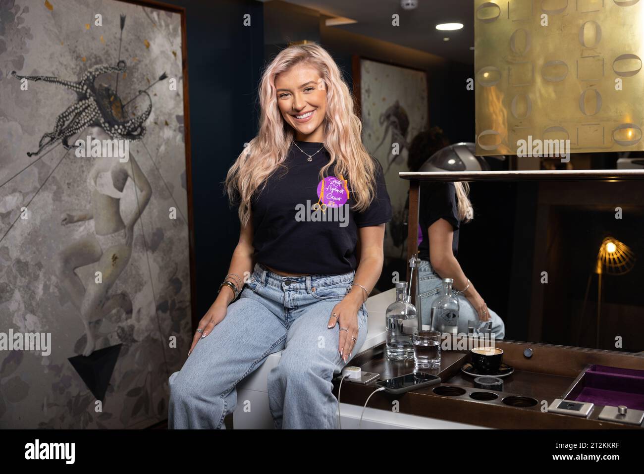 Molly Marsh 22-year-old musical theatre performer and social media creator from Doncaster on shoot for Children With Cancer charity at Studio64, Soho. Stock Photo
