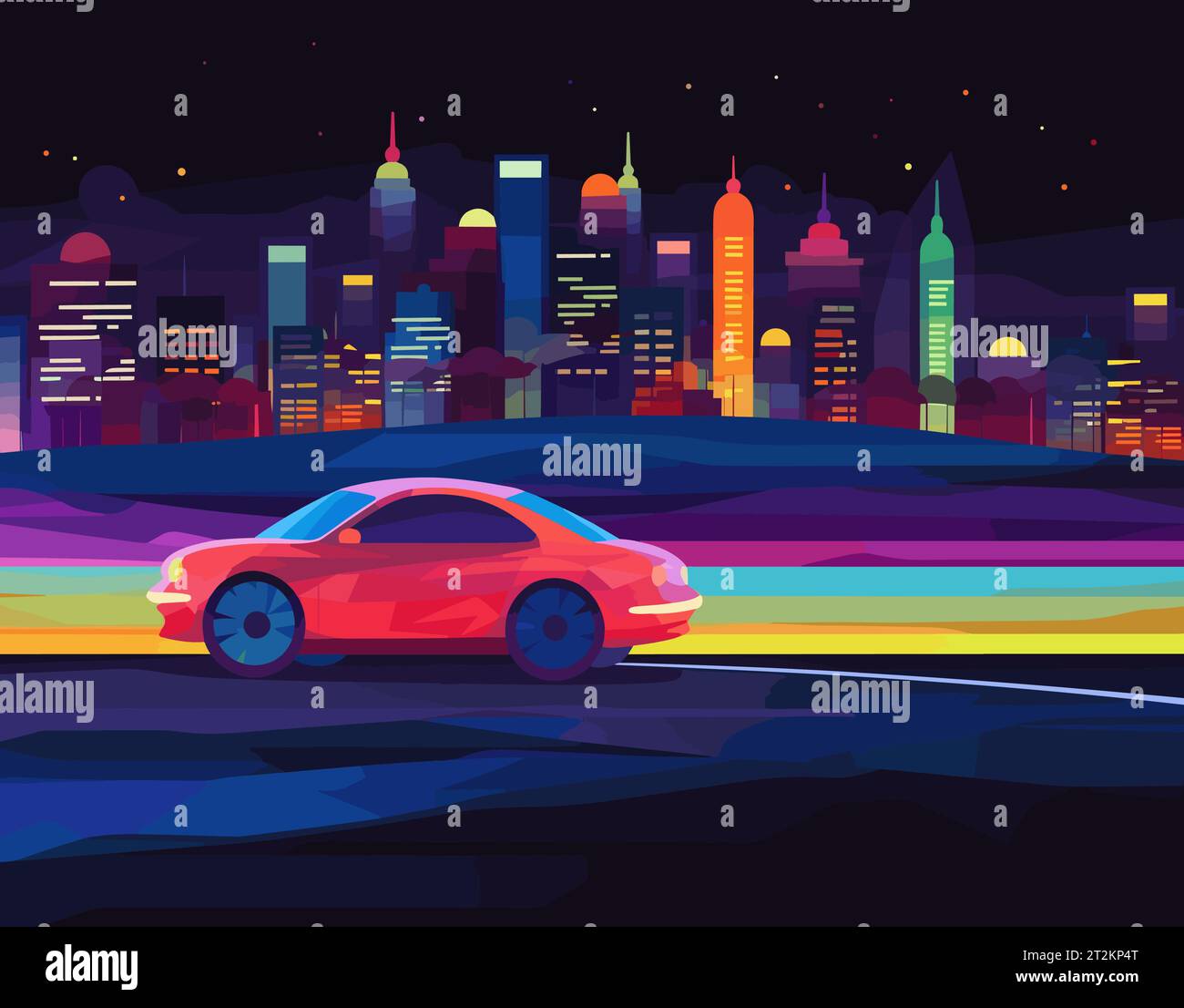 Nighttime city car illustration Stock Vector Image & Art - Alamy