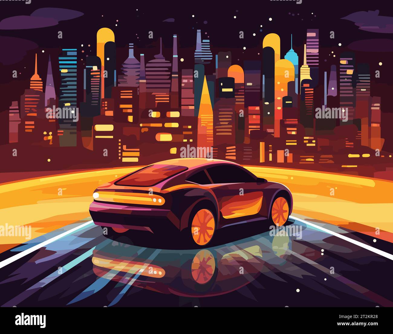 Nighttime city car illustration Stock Vector Image & Art - Alamy