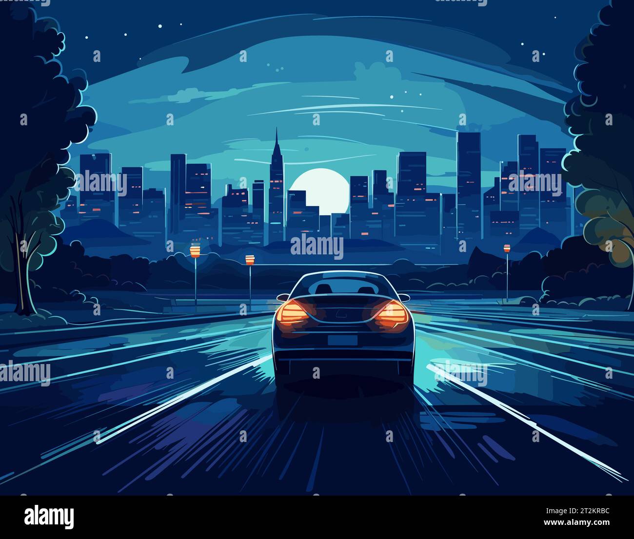 Nighttime city car illustration Stock Vector Image & Art - Alamy