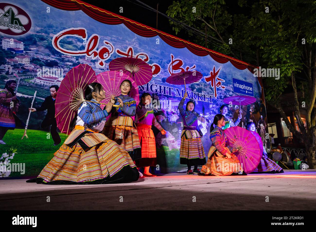 Party and Dancing in the night at the Bac Ha Market in Vietnam Stock Photo