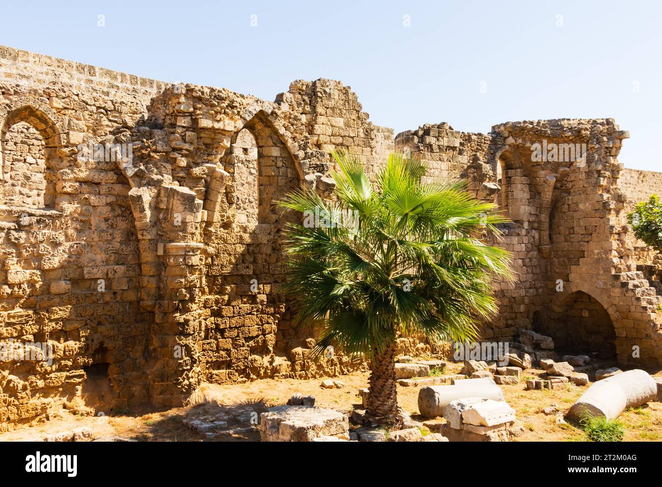 Ruin of the Hospital of St Anthony, Aziz Anthony Hastanesi, built into the city walls. Famagusta, Ammochostos, Gazimagusta, Turkish Republic of Northe Stock Photo