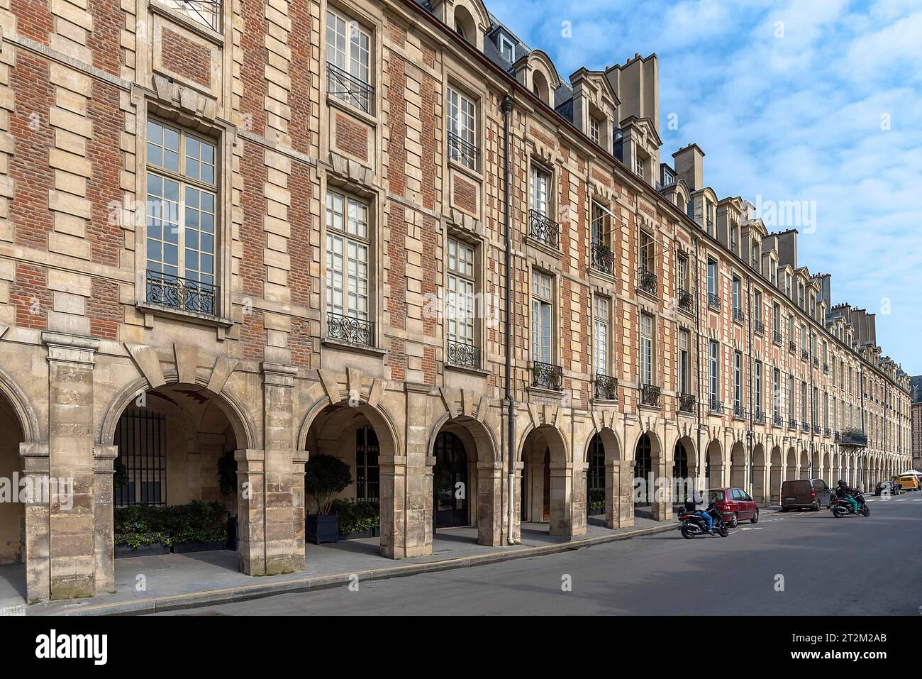 Historic facade at Place des Vosges, Marais district, Paris, France Stock Photo