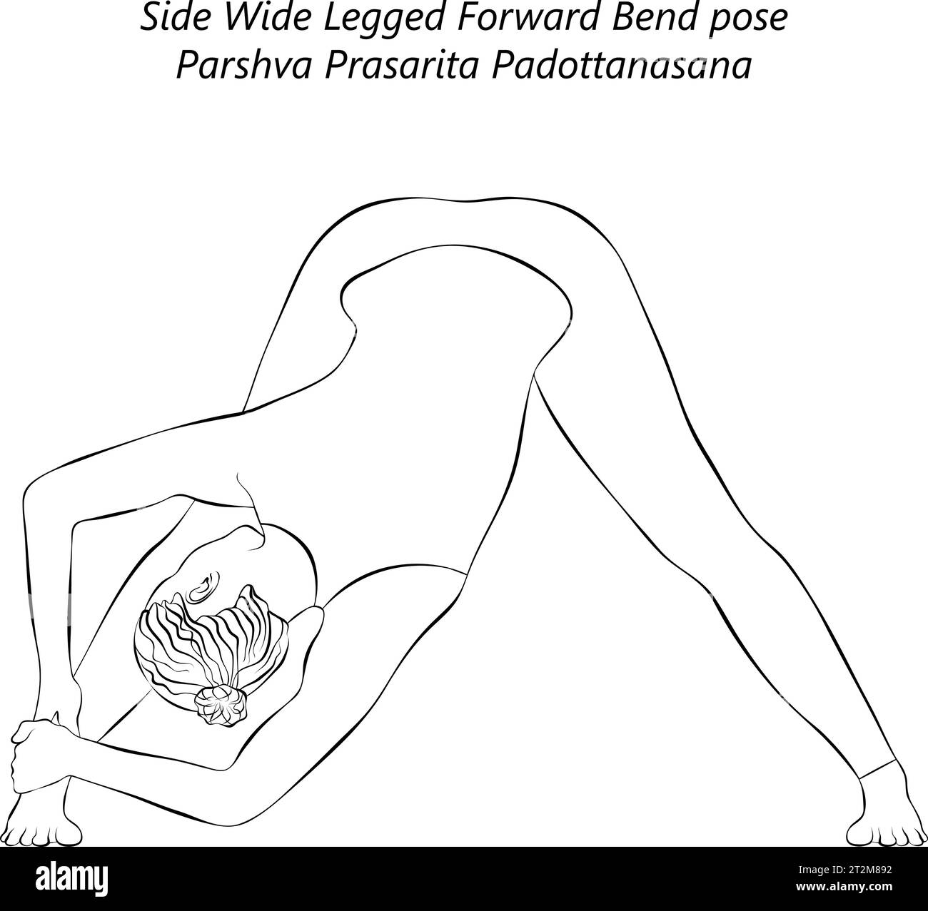 Sketch of young woman doing yoga Parshva Prasarita Padottanasana. Side Wide Legged Forward Bend pose. Isolated vector illustration. Stock Vector