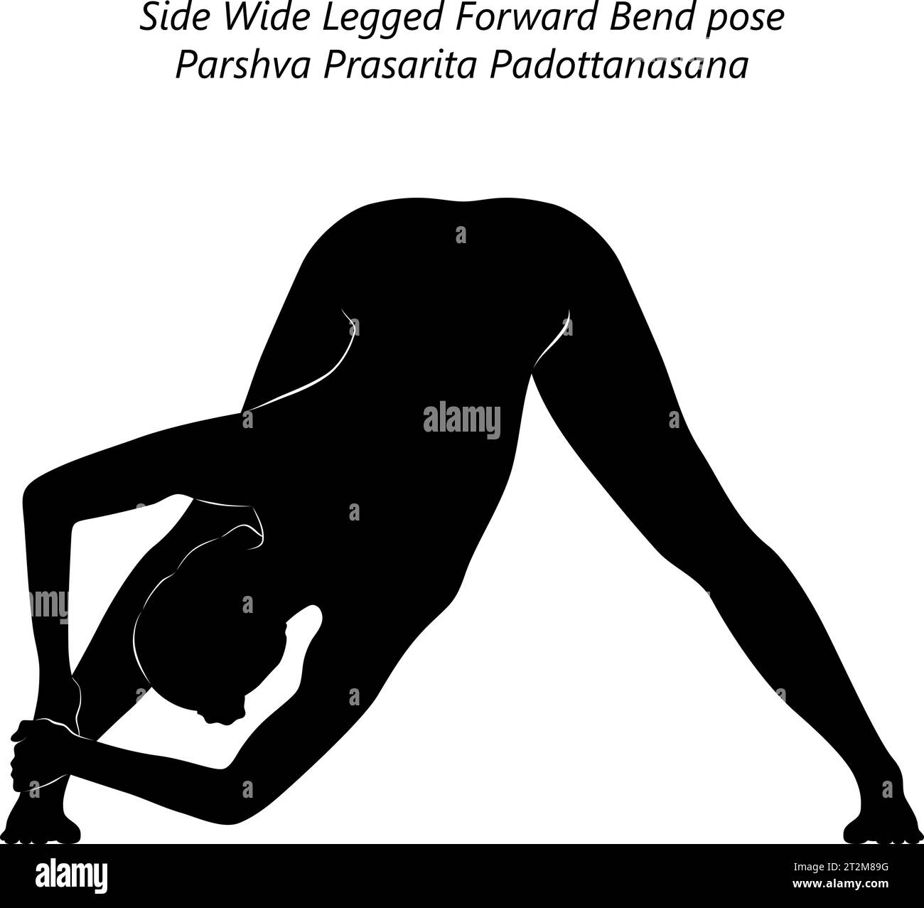 Silhouette of woman doing yoga Parshva Prasarita Padottanasana. Side Wide Legged Forward Bend pose. Isolated vector illustration. Stock Vector