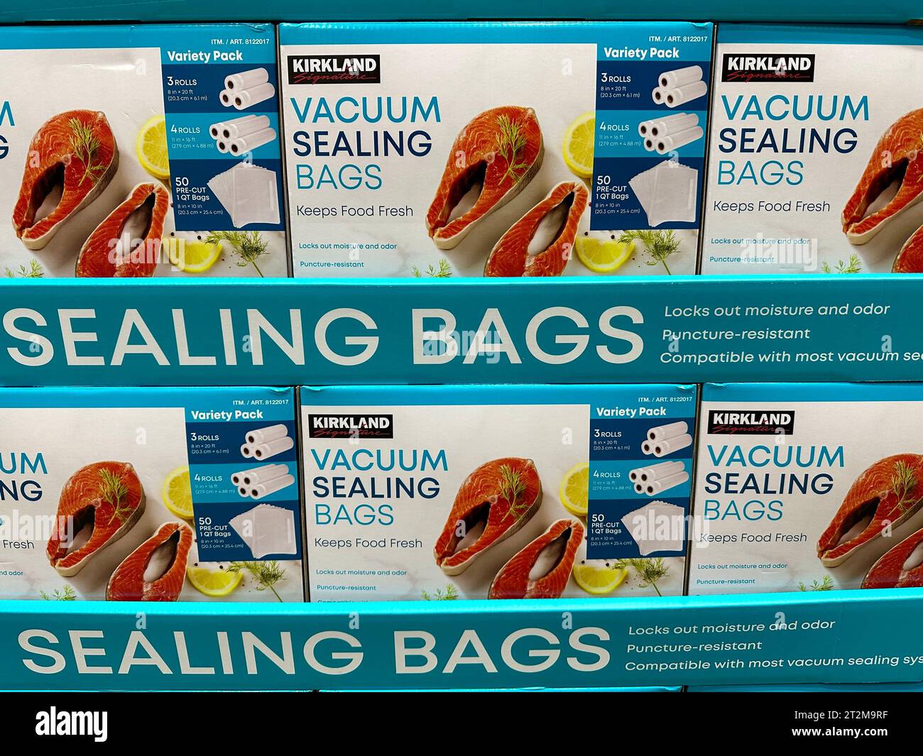 Merrillville, IN USA, October 15, 2023: Kirkland Brand Vacuum Seal Bags for food preservation Stock Photo