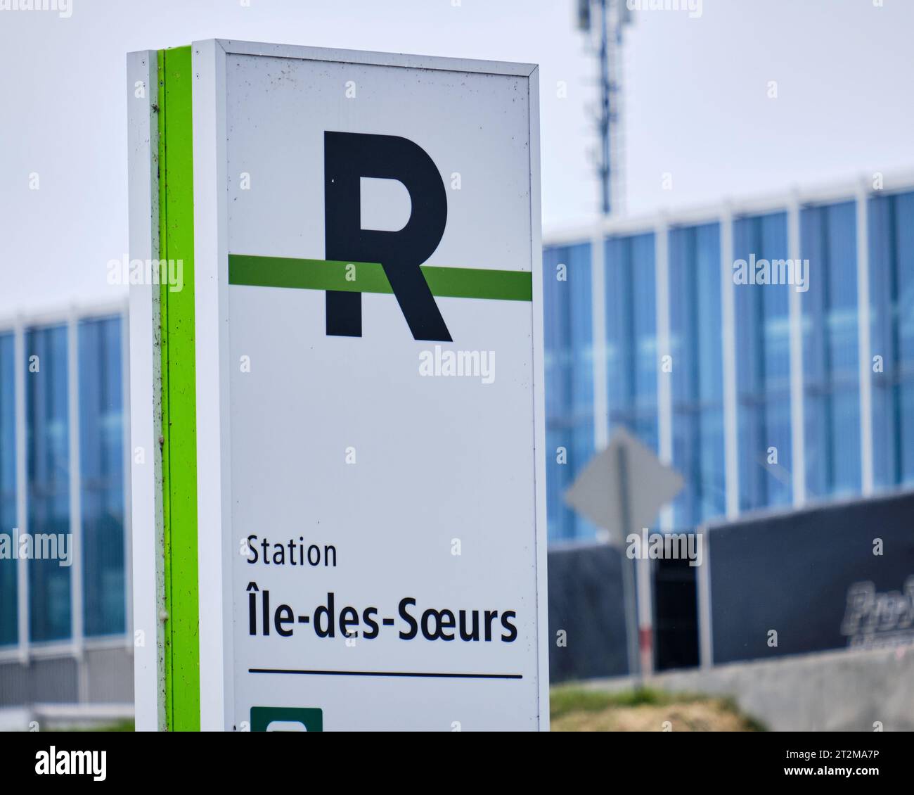 Sign for the REM Station, the light rail part of the Montreal Transit system Stock Photo