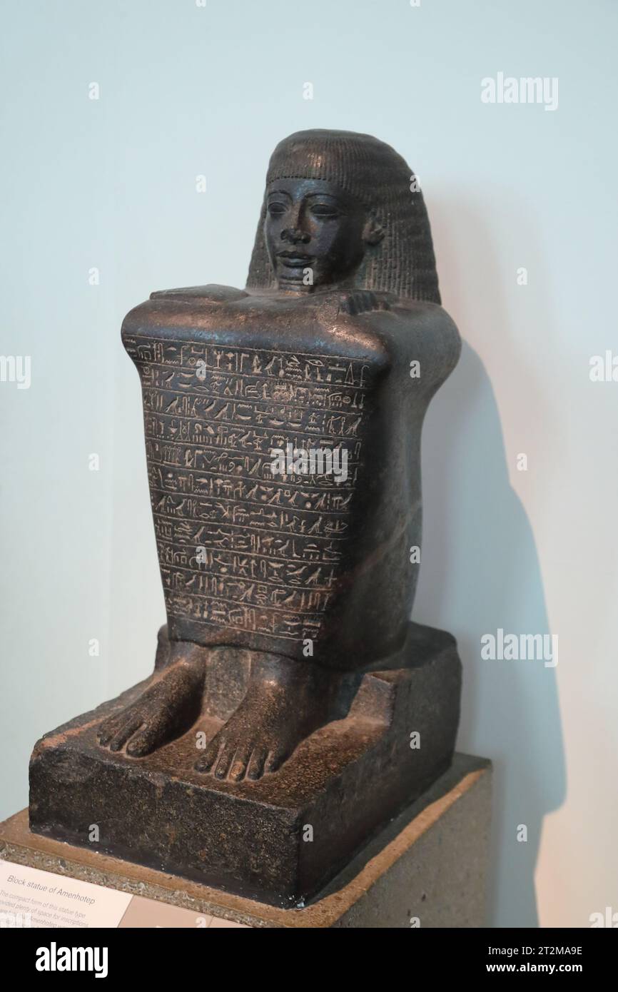 Block statue of Amenhotep at the British Museum, London, UK Stock Photo
