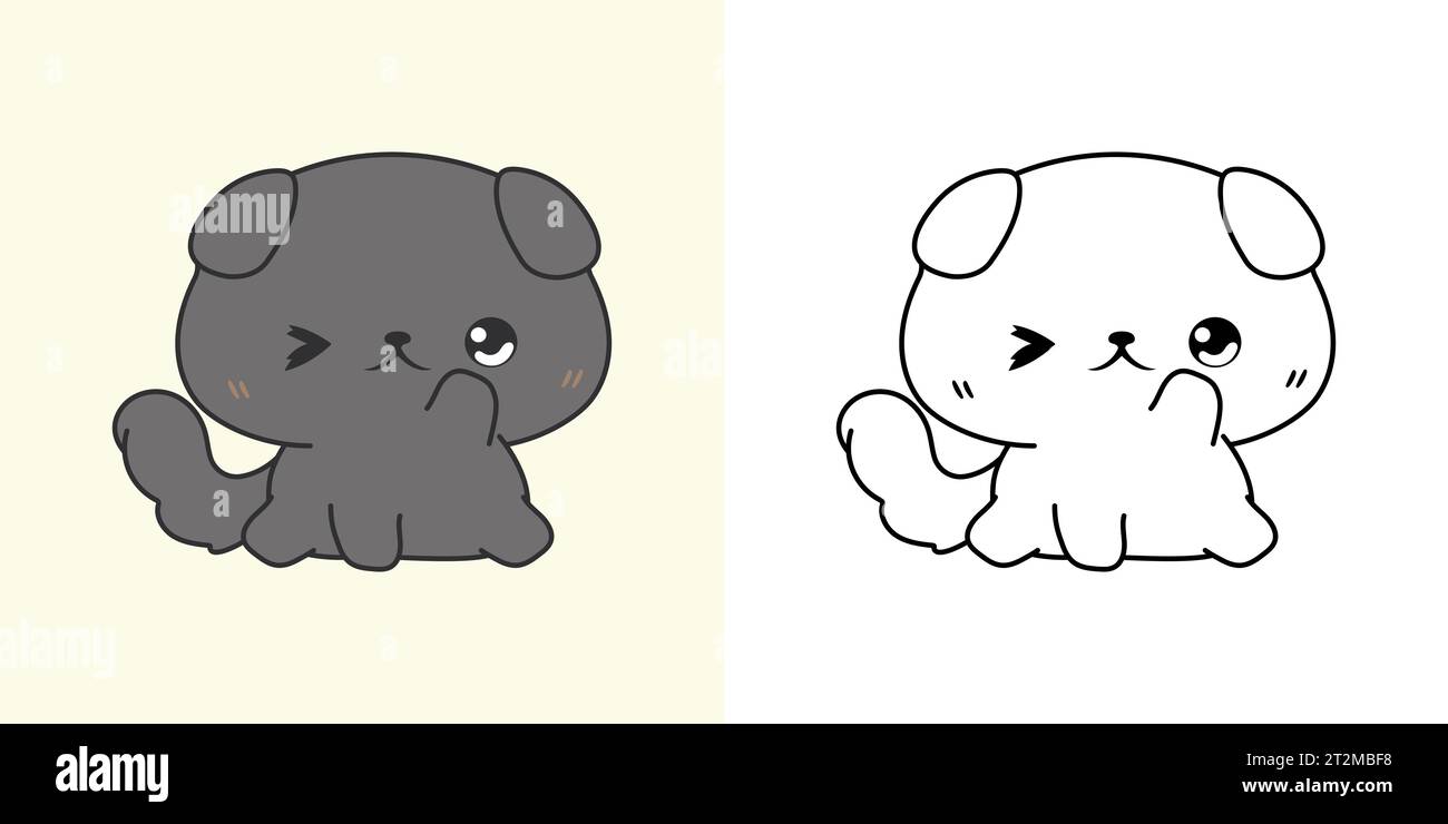 Cute British Shorthair Cat Clipart Illustration and Black and White