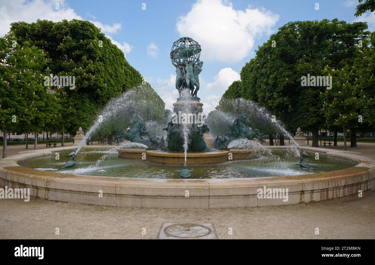 Fontaine de l'Observatoire is a monumental fountain located in the Jardin Marco Polo. PARIS - 29 APRIL, 2019 Stock Photo