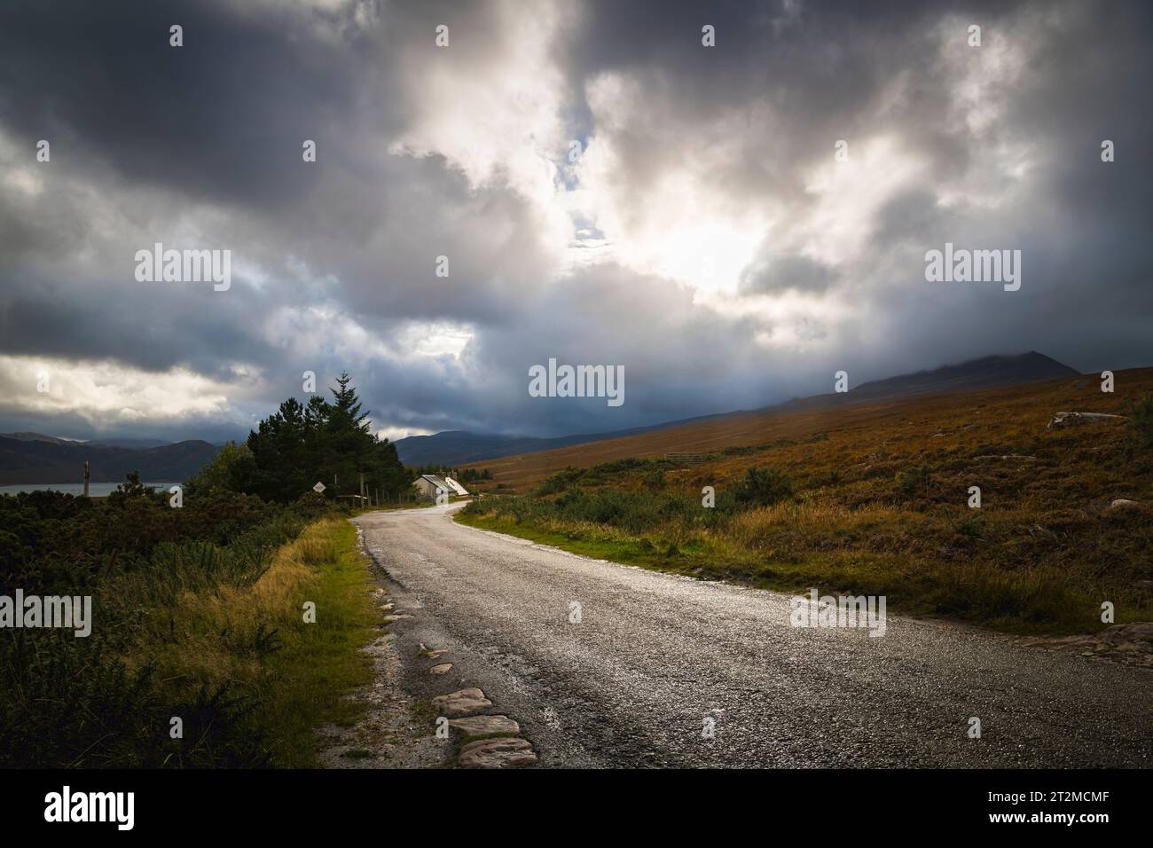 An atmospheric autumnal HDR image of an approaching storm over Laid, a crofting community near Loch Eribol, Sutherland, Scotland. 12th October 2023 Stock Photo