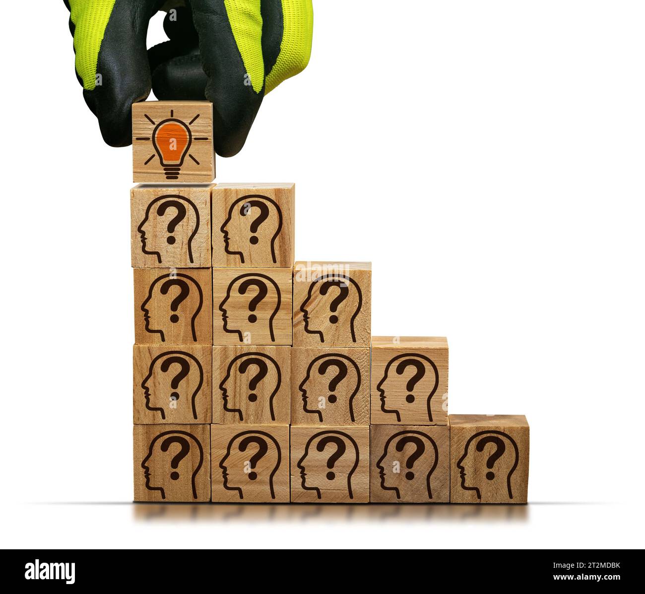 Concept of creative idea and innovation. Gloved hand arranging wood ...