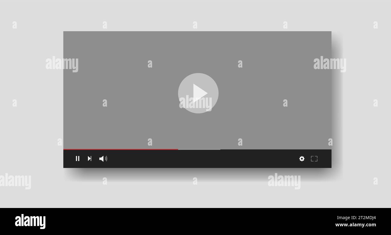 Template video player on grey background. Video content mockup for web or mobile apps. Social media content. Blogging, vlog. Vector illustration. Stock Vector