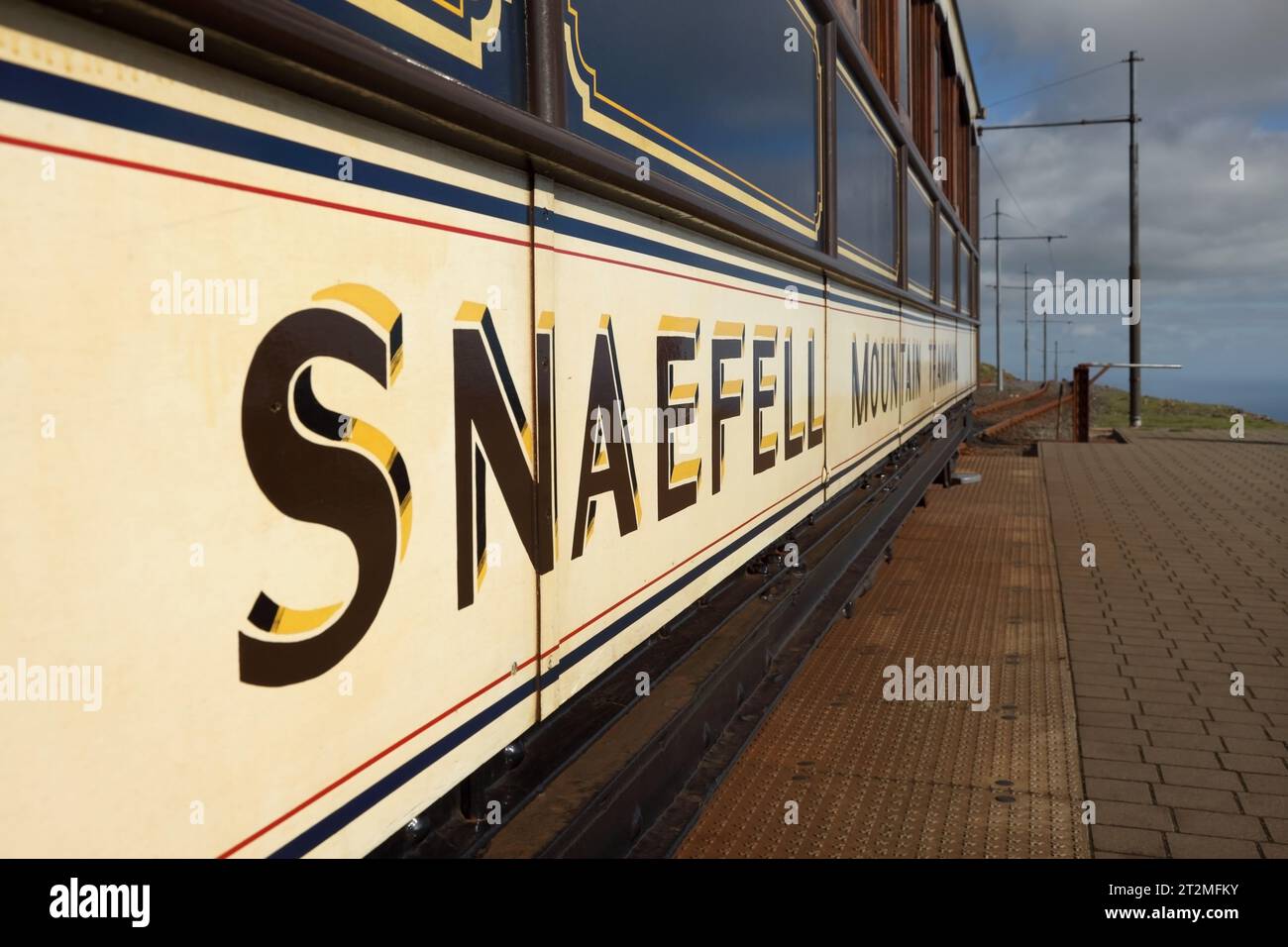 Snaefell Mountain Railway tram number 1 at Snaefell station, Isle of Man. Stock Photo