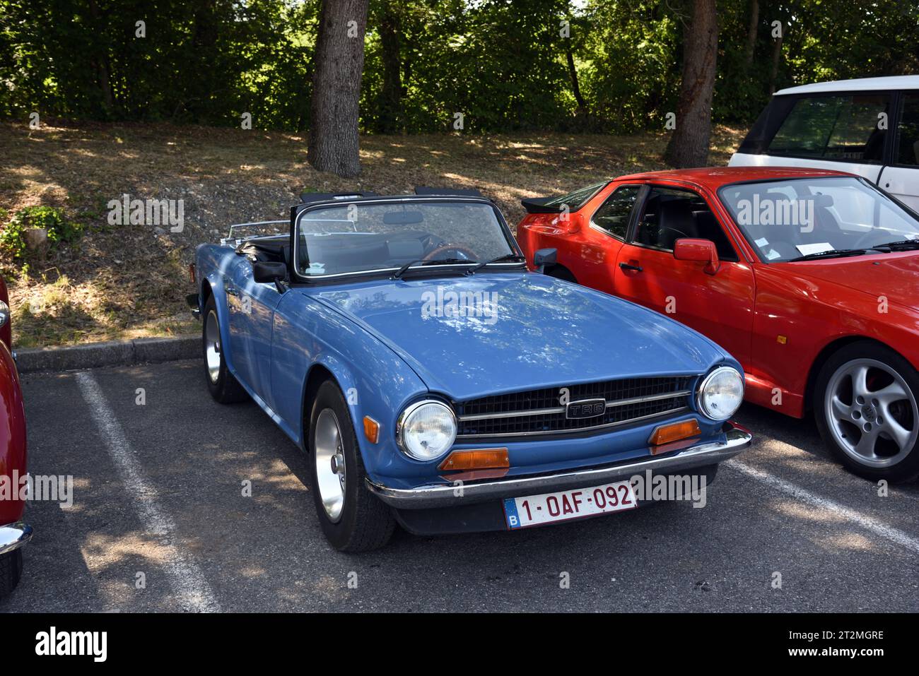 Blue Triumph TR6 produced by the Triumph Motor Company between 1968 and 1976 Stock Photo