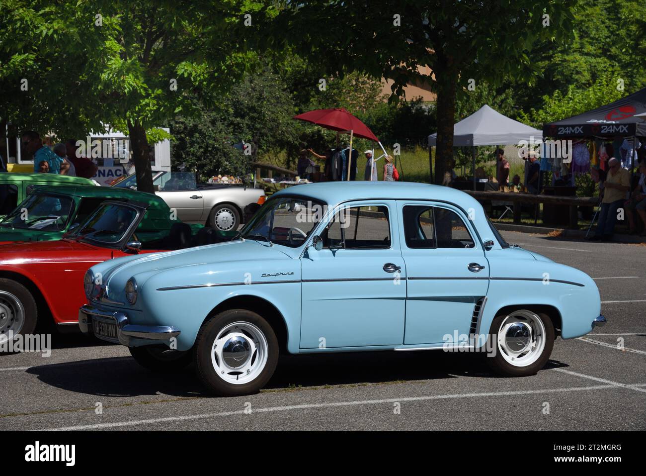 Vintage Blue Renault Dauphine Car or Automobile produced in France between 1956 and 1967. Stock Photo