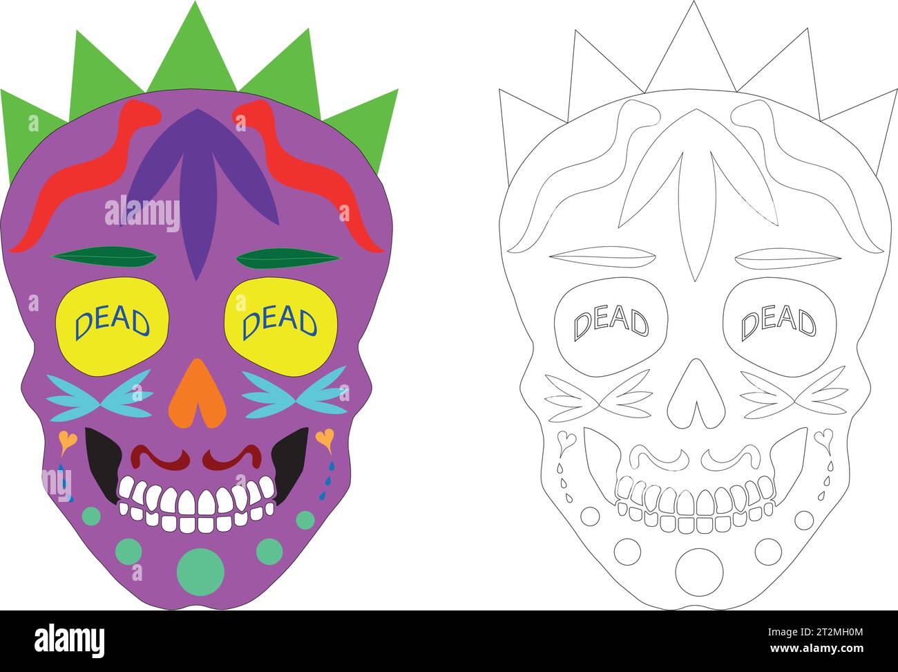 Dia Los Muertos, Day of the Dead or Mexican Halloween. Decorations with flowers can be used for painting. Skull vector illustration background. Stock Vector