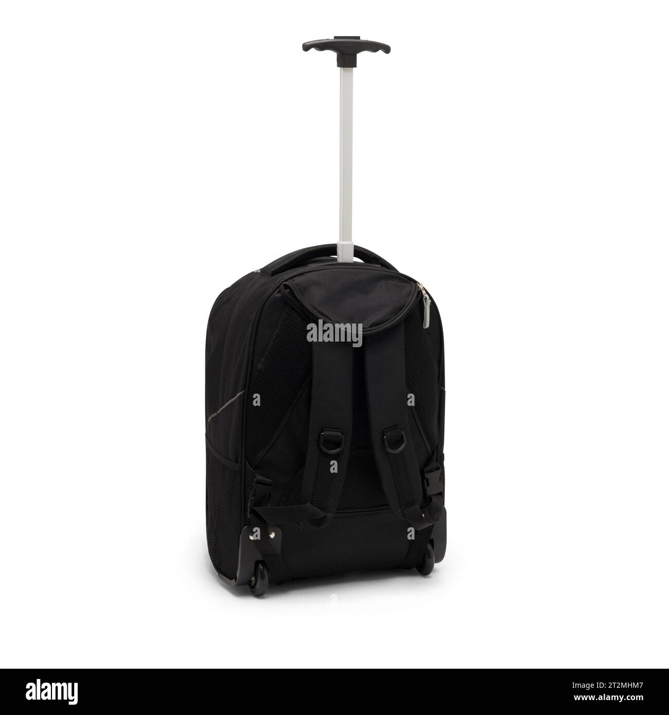rolling black backpack isolated on white background. travel daypack