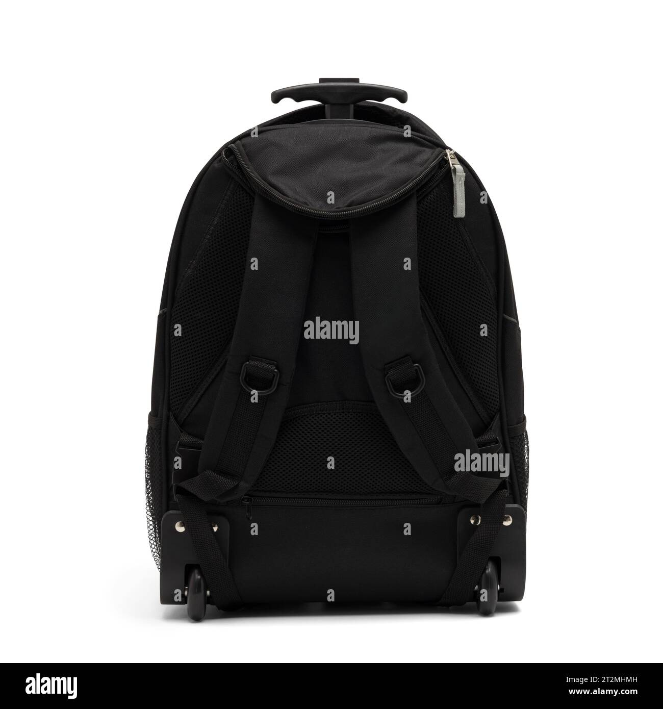 rolling black backpack isolated on white background. travel daypack