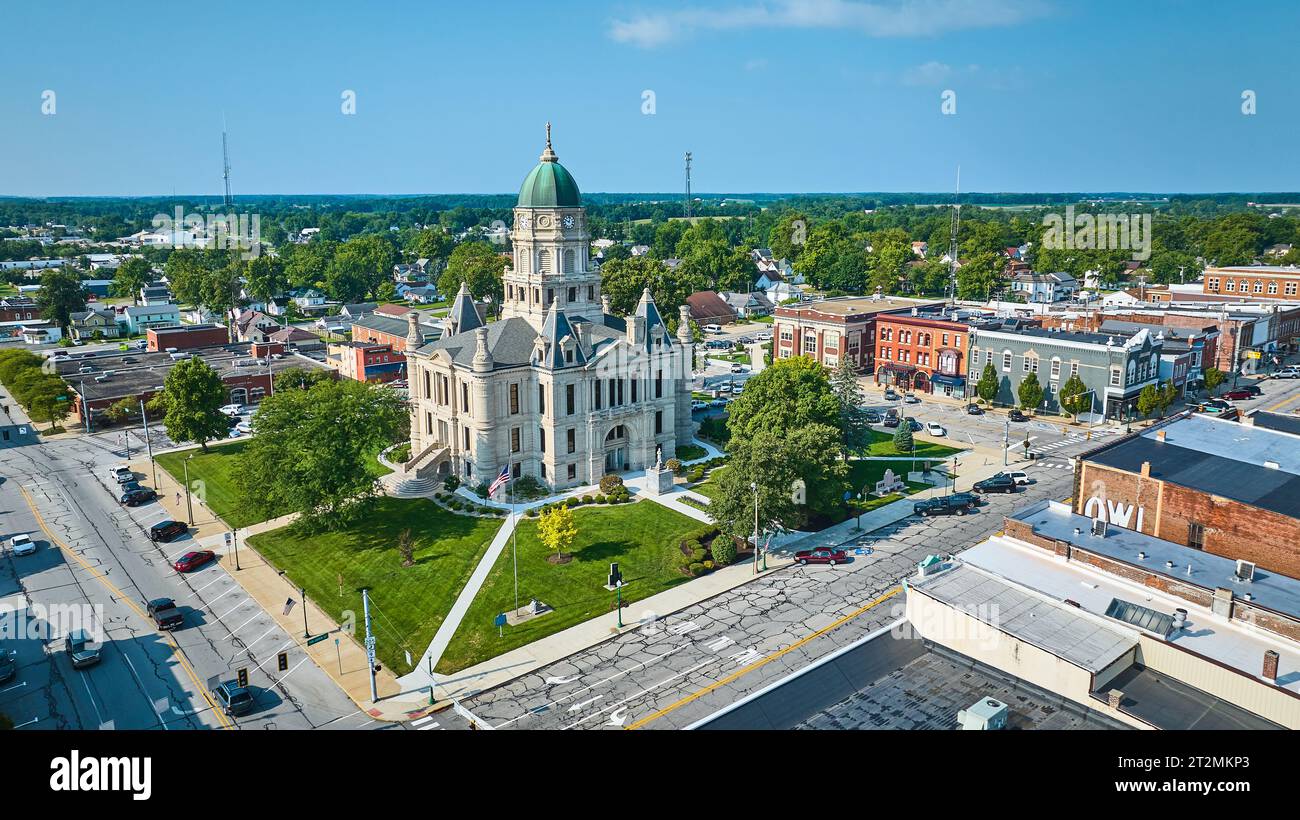 Columbia City aerial with Whitley County Courthouse on sunny day Stock ...