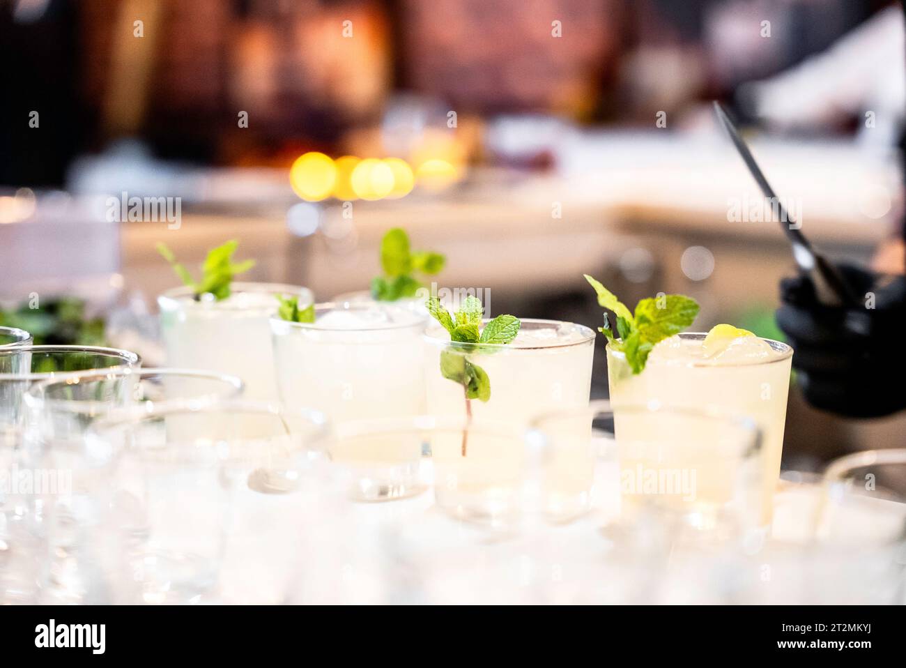 Summer cocktail menu. Cocktails stand in a row on the bar, space for text  Stock Photo - Alamy