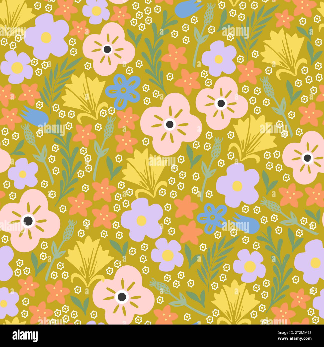 Hand drawn trendy floral seamless pattern illustration Stock Vector ...