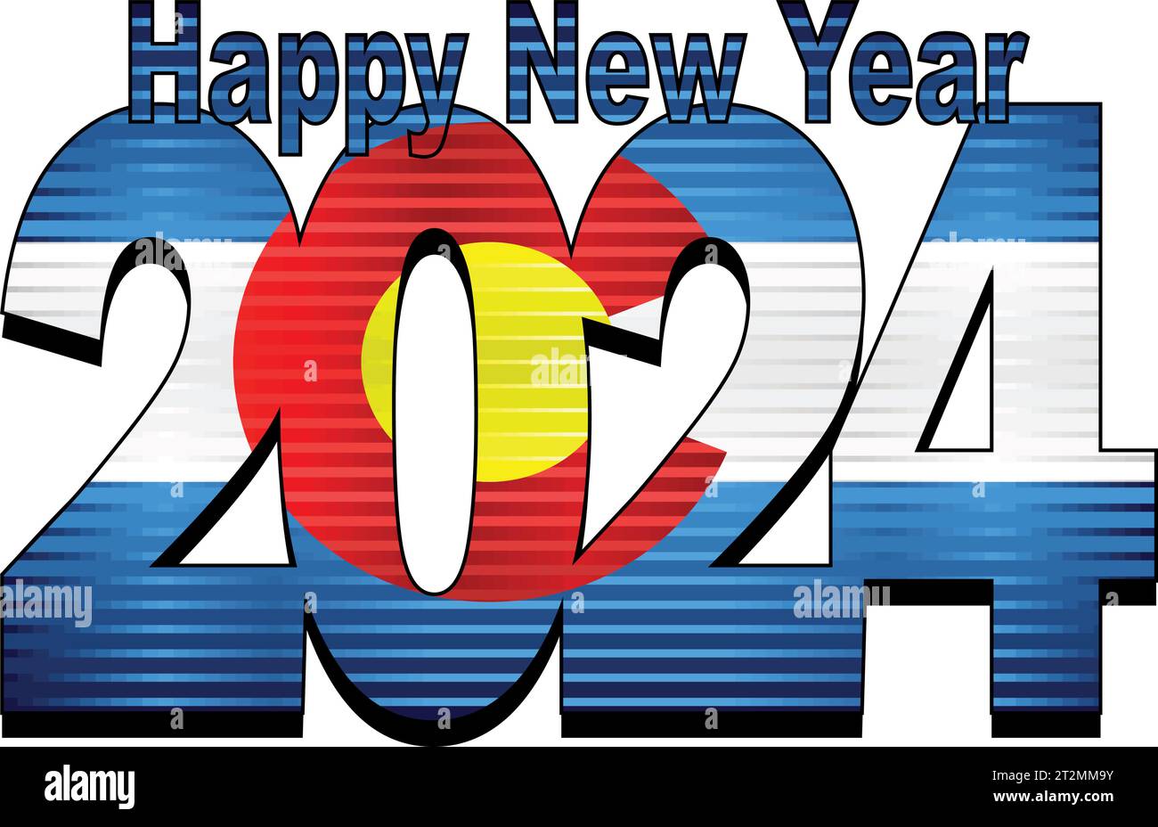 Happy New Year 2024 with Colorado flag inside Illustration, 2024
