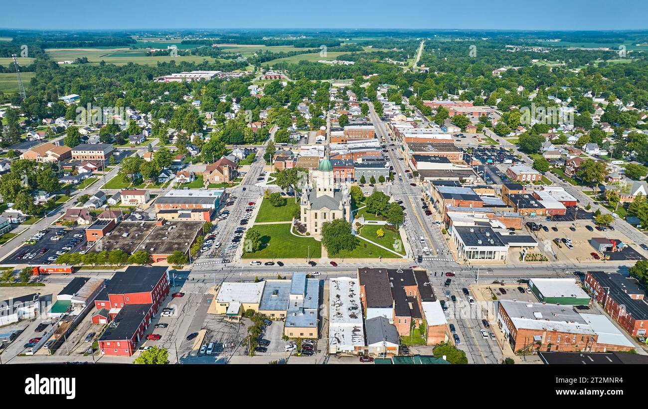 Whitley County Courthouse aerial view downtown Columbia City with