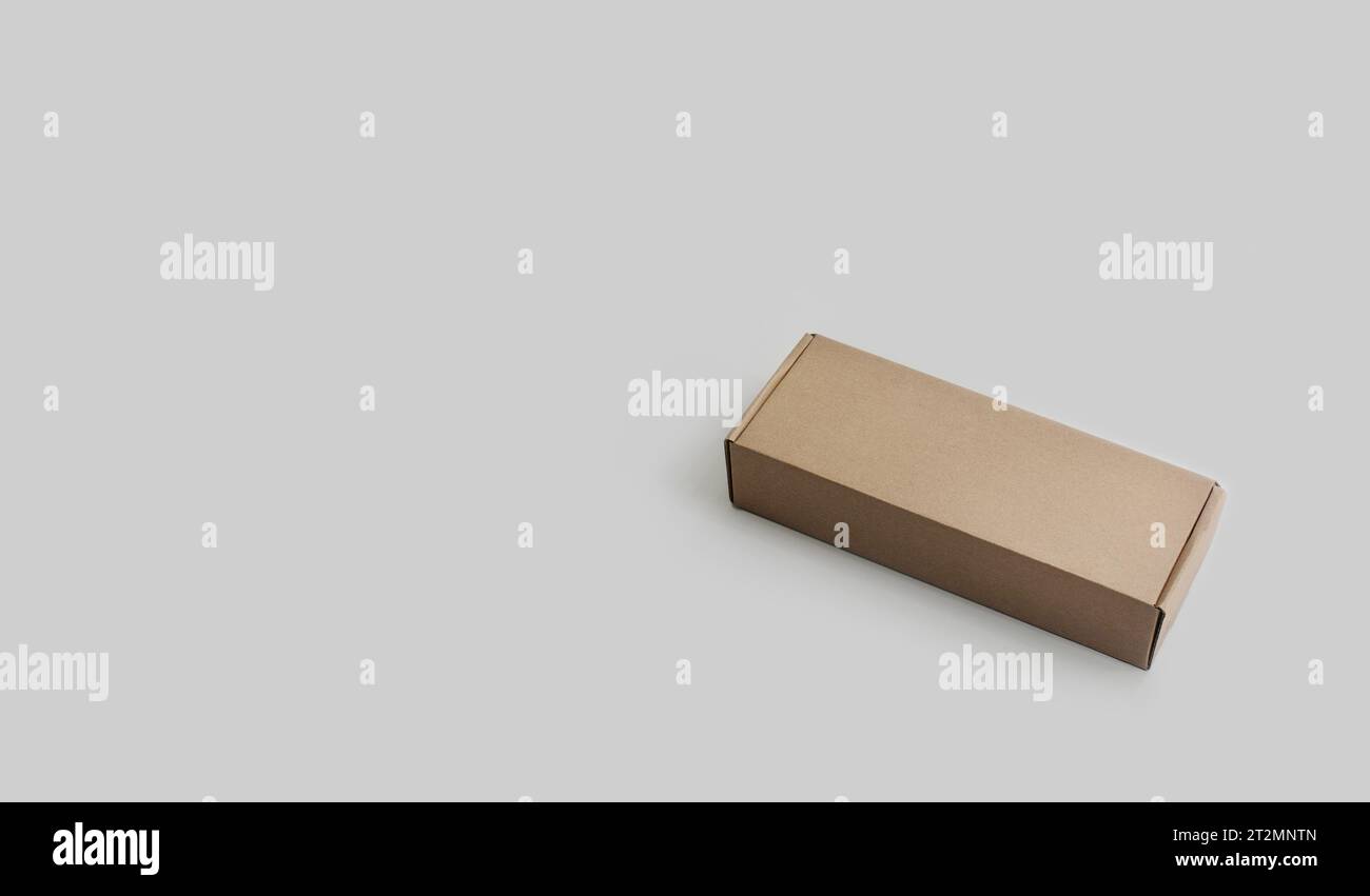 Rectangular cardboard parcel box on a light background. No people, no ...