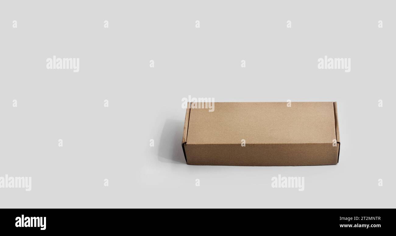 Rectangular cardboard parcel box on a light background. No people, no ...