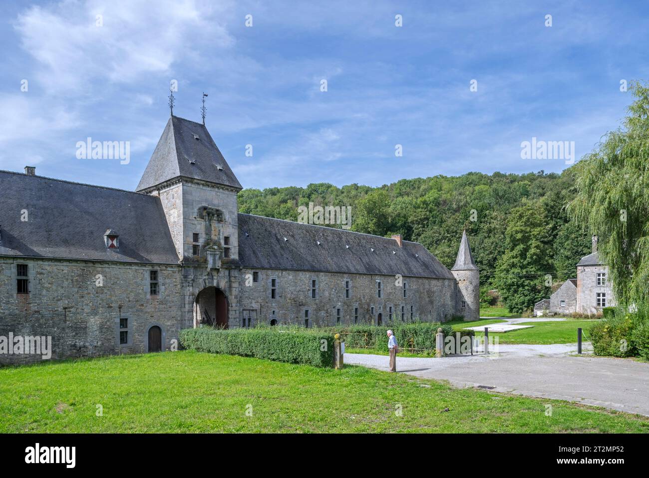 Château de Spontin, entrance gate of medieval 16th century moated castle near Yvoir, province of Namur, Belgian Ardennes, Wallonia, Belgium Stock Photo