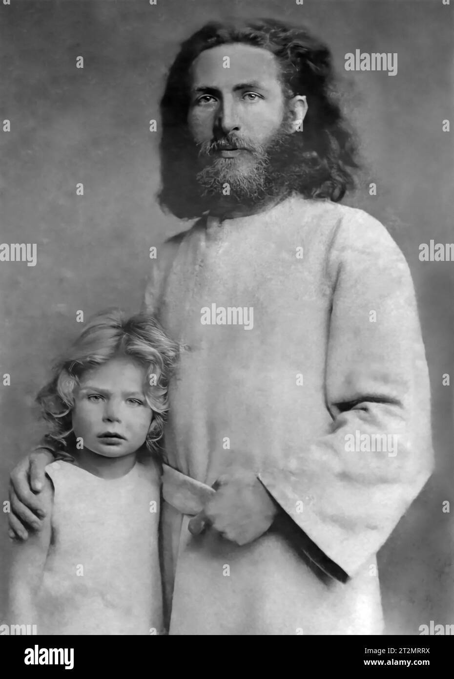 Portrait of the German artist, Karl Wilhelm Diefenbach (1851-1913) with his son Helios, by Georg Pettendorfer, c. 1885 Stock Photo