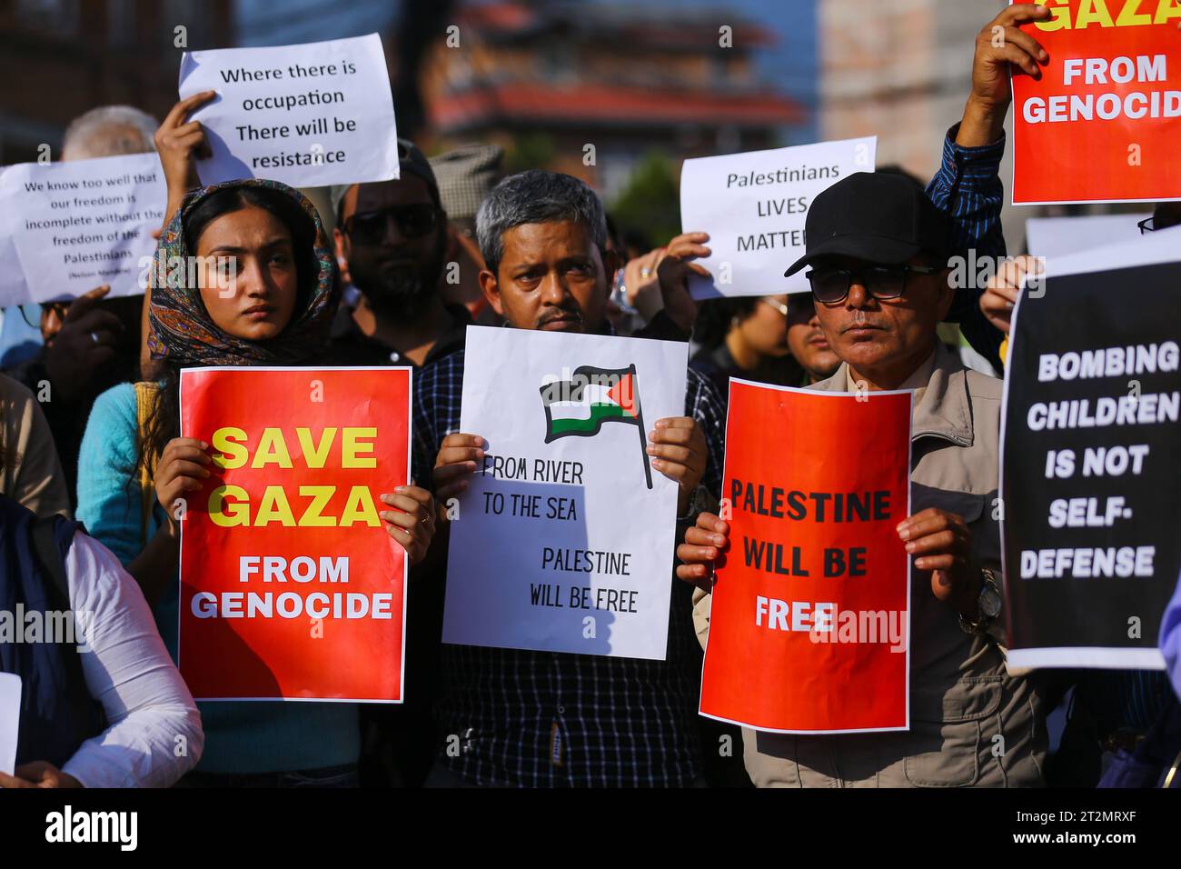 Dozens march in Nepal in support of Palestine Nepali activists display placards demanding Israel
