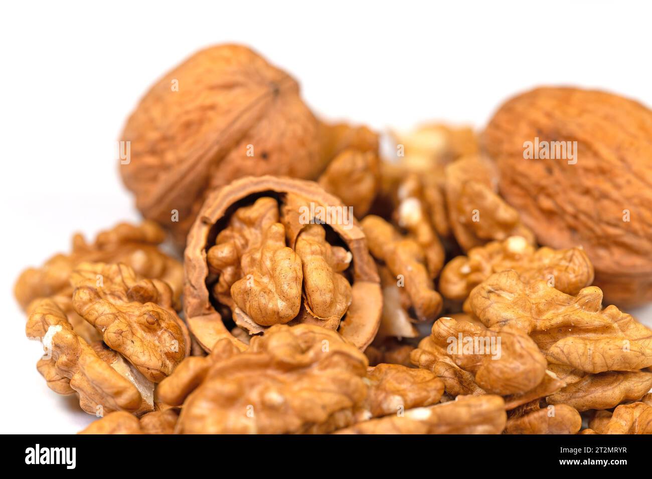 Walnut and nutshells in a close up Stock Photo
