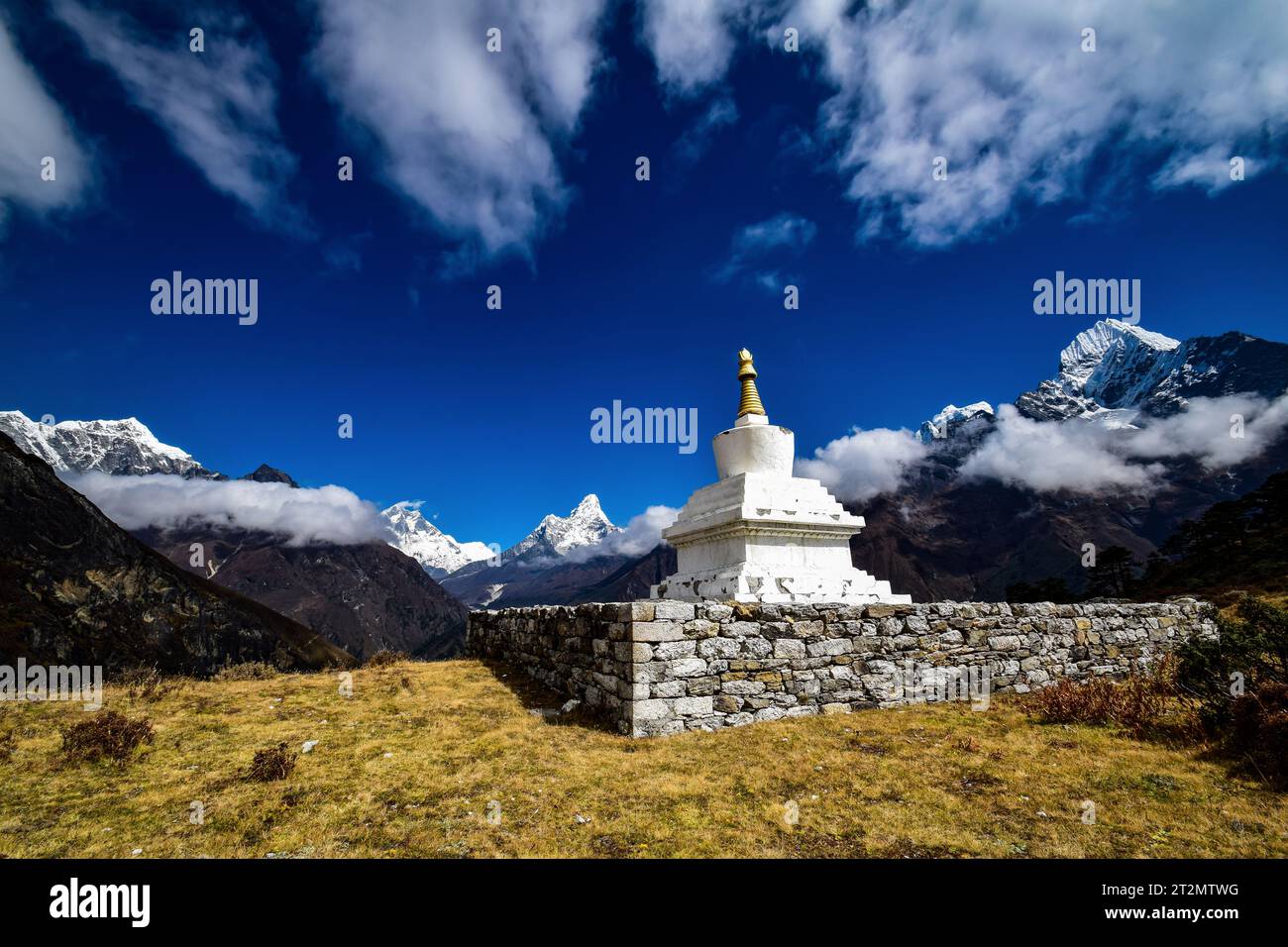 Chorten with Ama Dablam and Mount Everest in the background Stock Photo