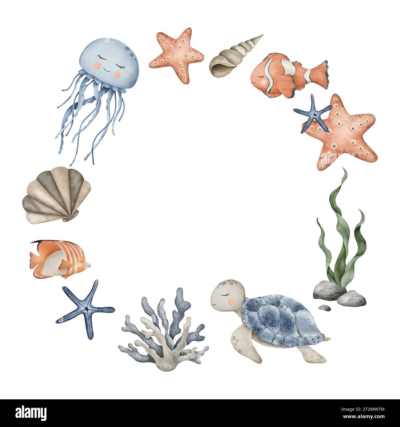 Wreath of Sea Pebbles, jellyfish, turtle, clownfish and starfish ...