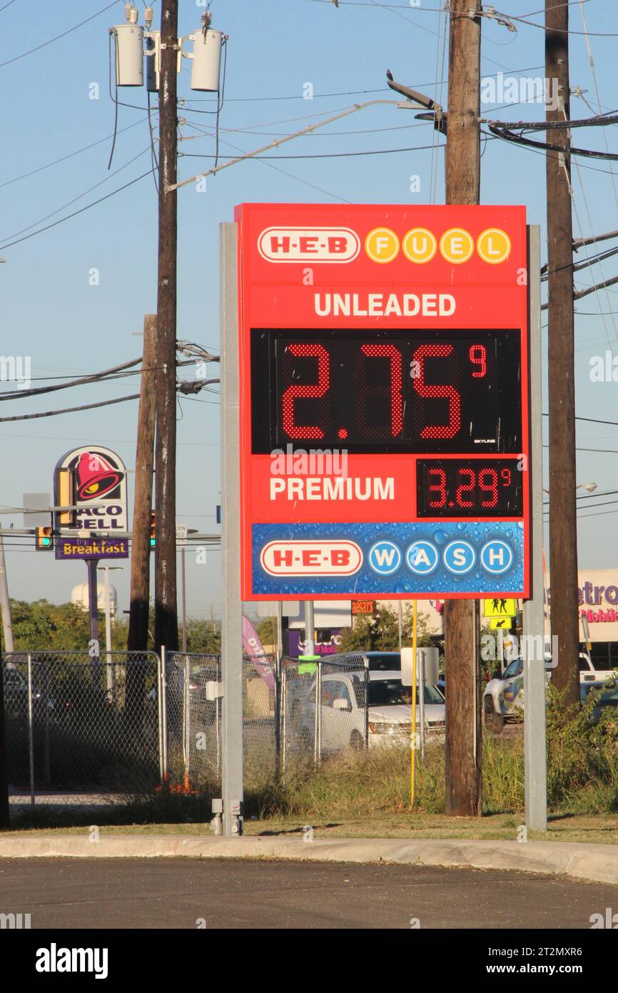 San Antonio, USA. 20th Oct, 2023. Fuel for a gallon of regular unleaded