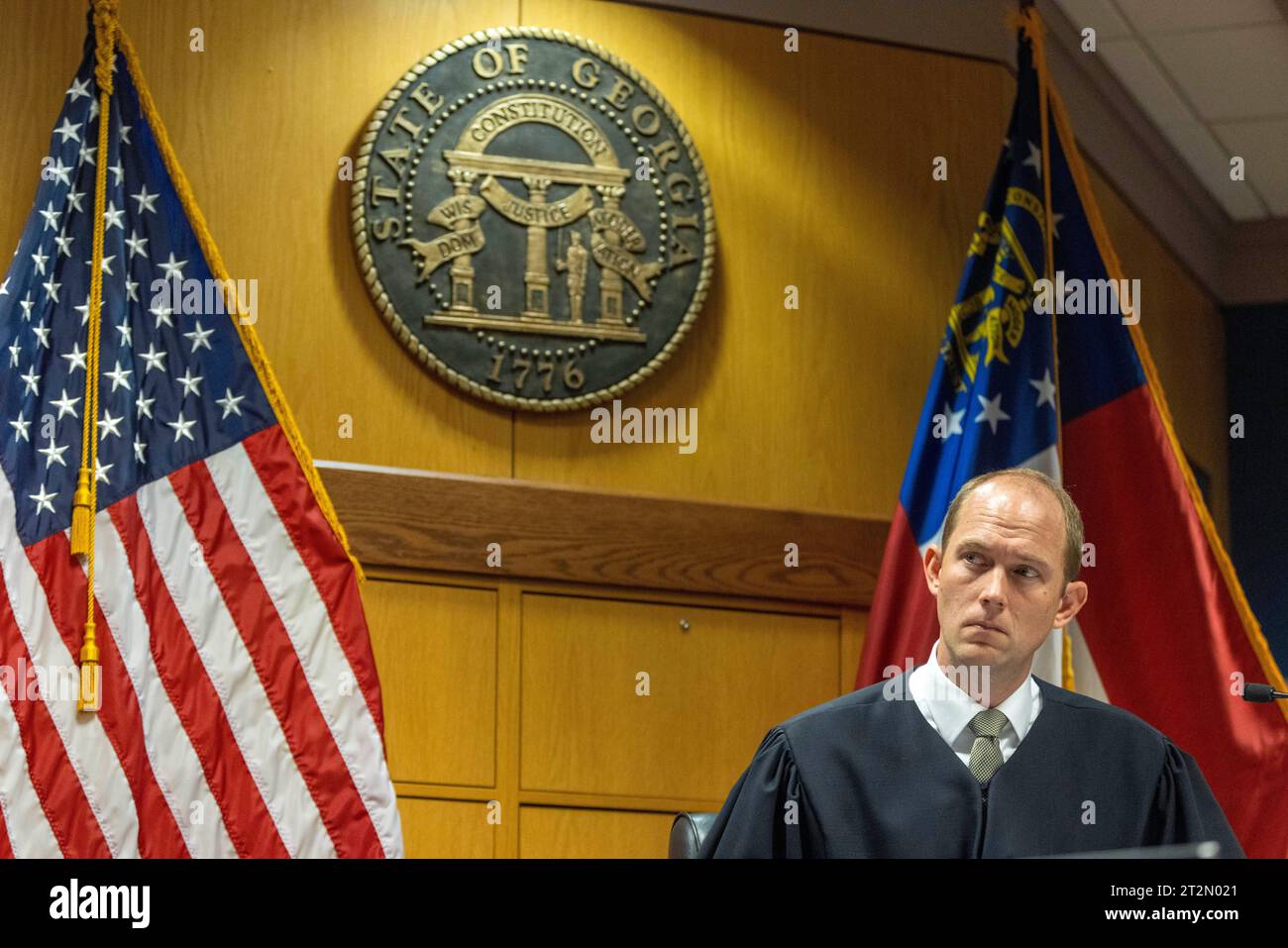 Fulton County Superior Judge Scott McAfee listens to Fulton County