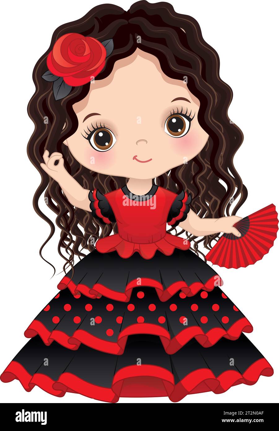 Vector Cartoon Image of Little Girl Dancing Flamenco Stock Vector