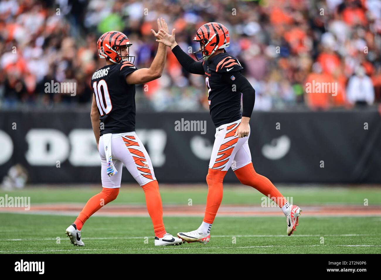 Cincinnati Bengals place kicker Evan McPherson (2) celebrates a field