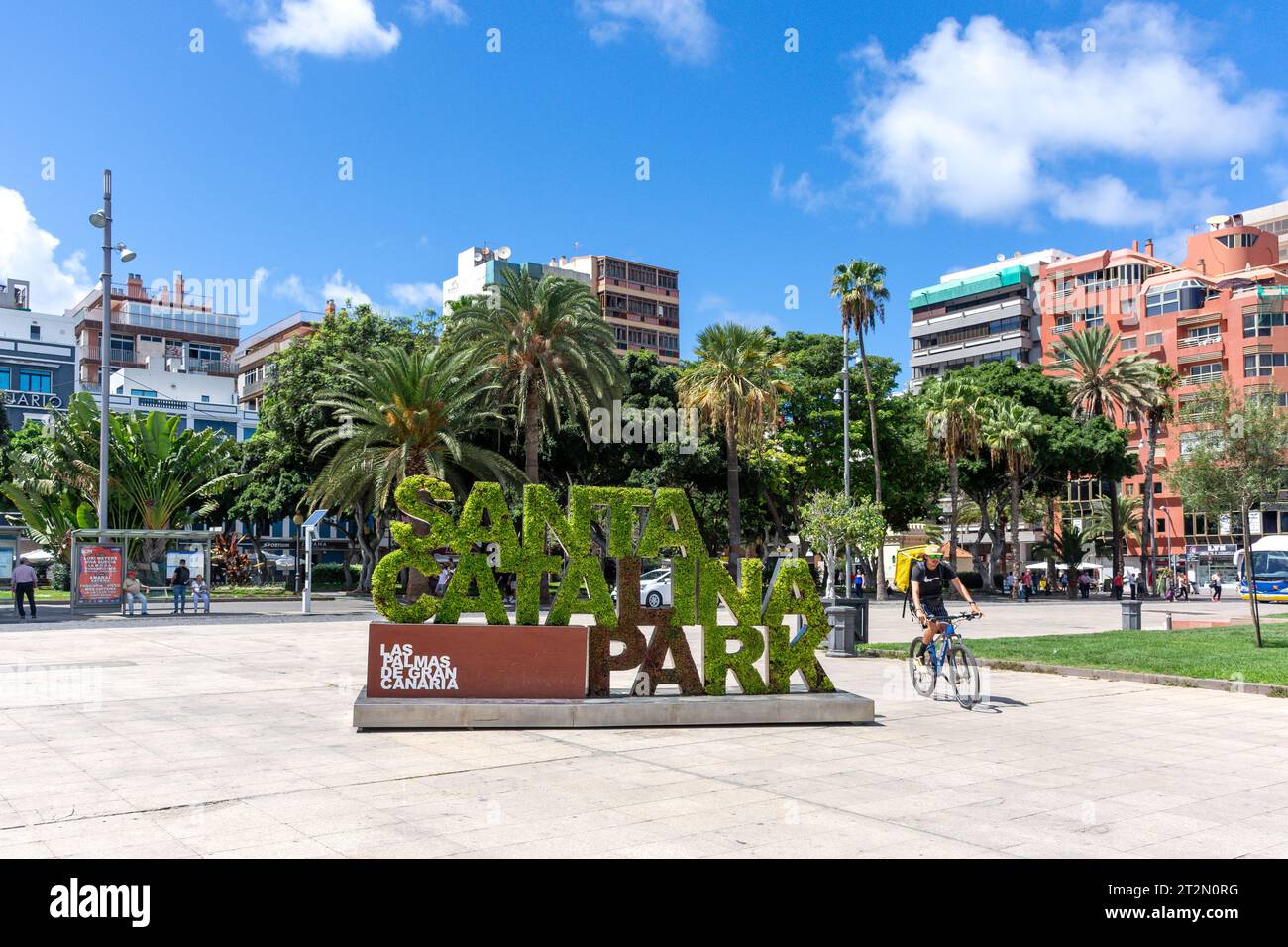 Parque de Santa Catalina (Santa Catalina Park) sign, Las Palmas de Gran Canaria, Gran Canaria, Canary Islands, Spain Stock Photo